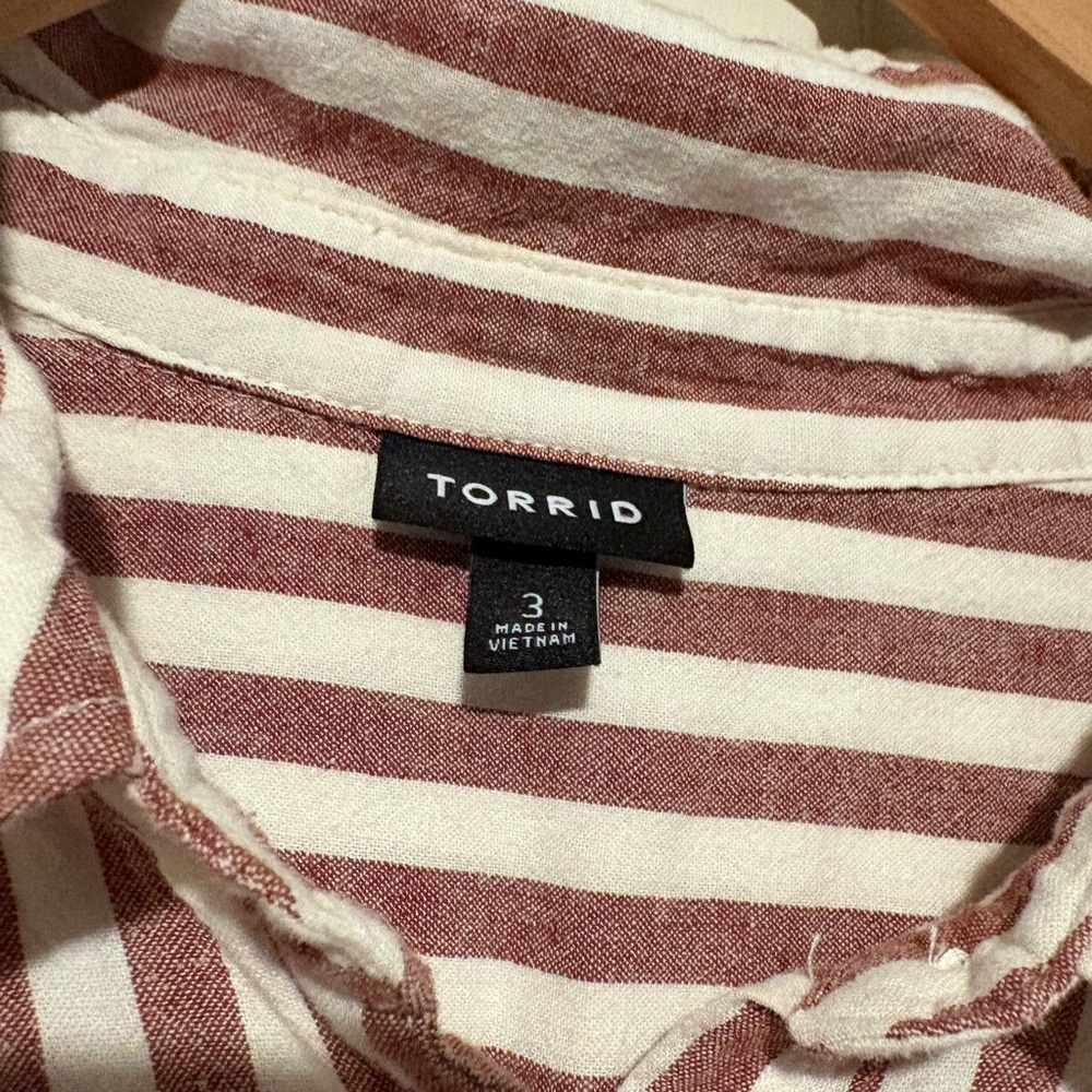 Torrid Striped Linen Blend Button Up Shirt - Picture 3 of 3